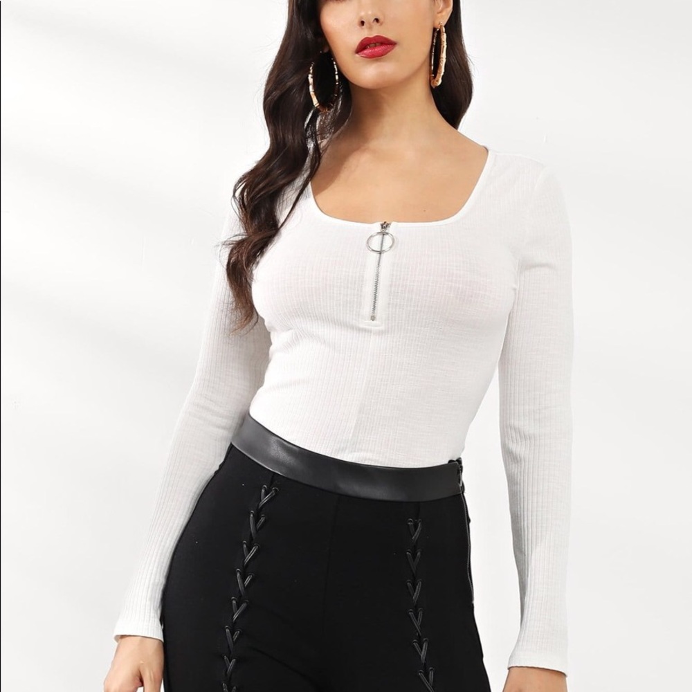 SHEIN Ribbed Zipper Top